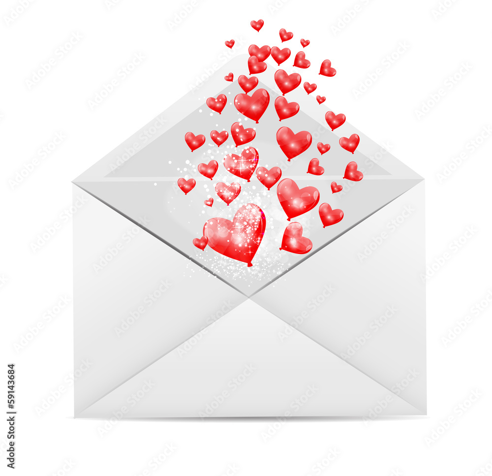 Valentine`s Day Card with Envelope and Heart Vector Illustration