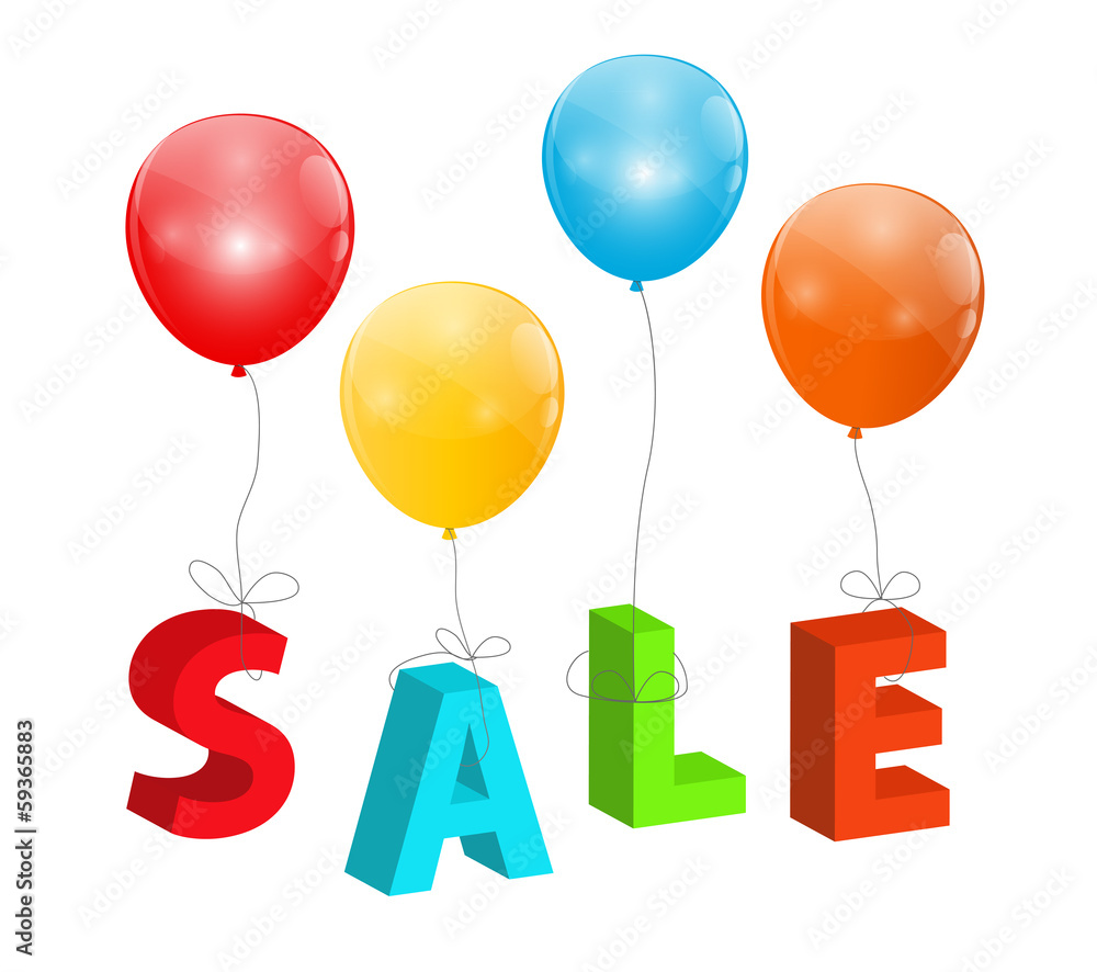 Balloons with Sale Letters . Concept of Discount. Vector Illustr