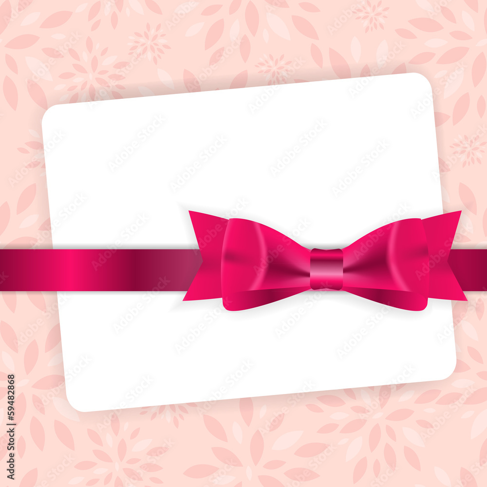 Valentine`s Day Card with Bow and Ribbon Vector Illustration