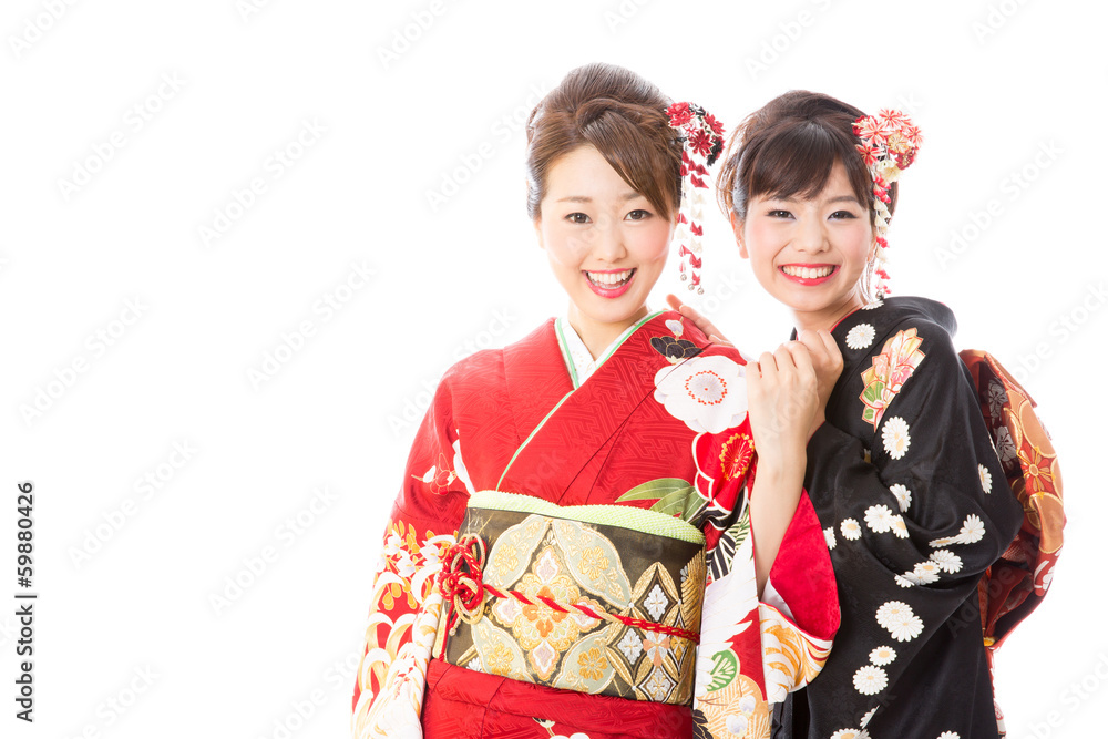 japanese kimono women on white background