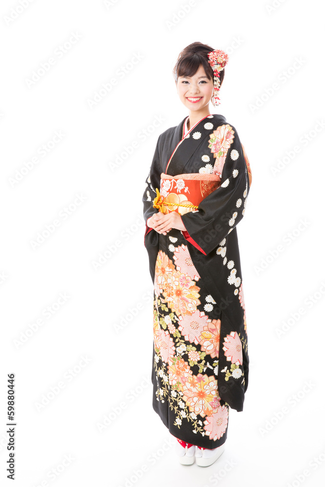 japanese kimono woman on white background