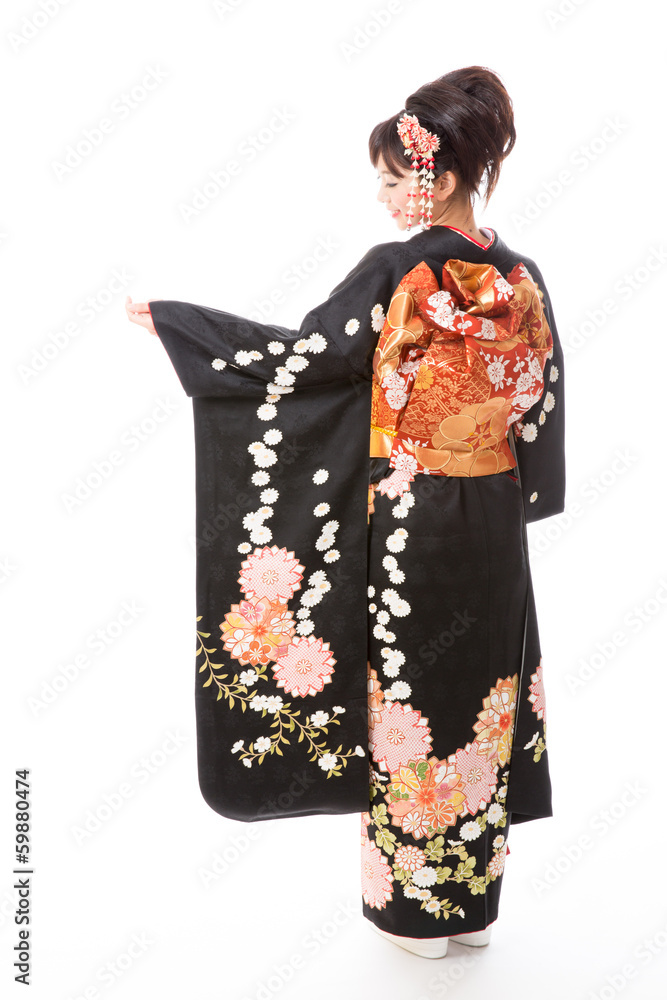 japanese kimono woman on white background