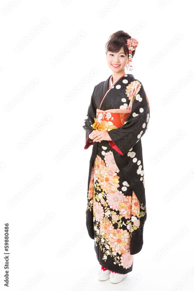 japanese kimono woman on white background