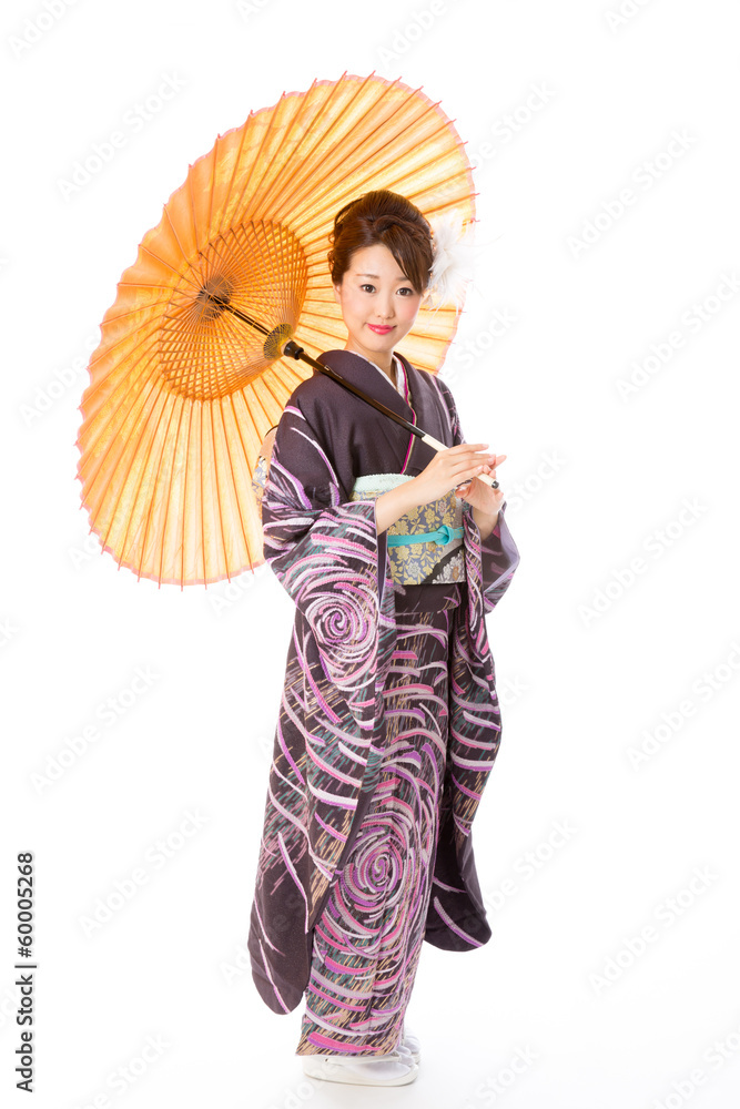 japanese kimono woman on white background