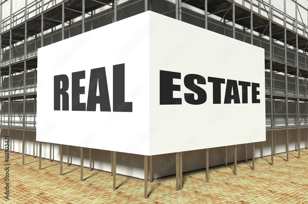 Real estate on scaffold, advertising billboard