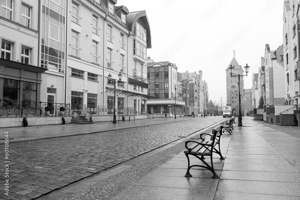 Old town of Elblag in black and white, Poland