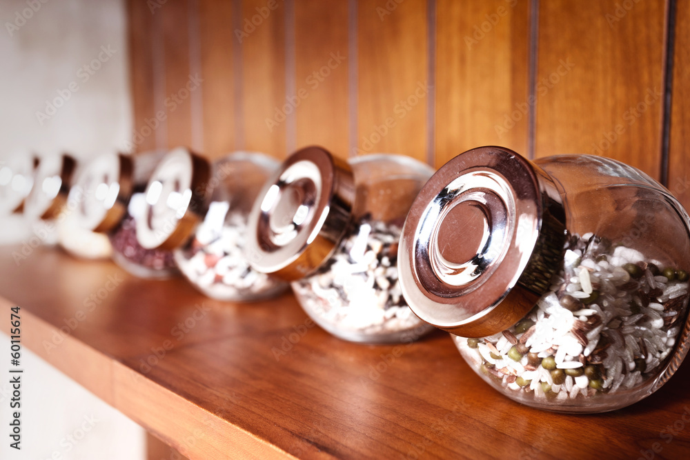 Glass jars with some spices