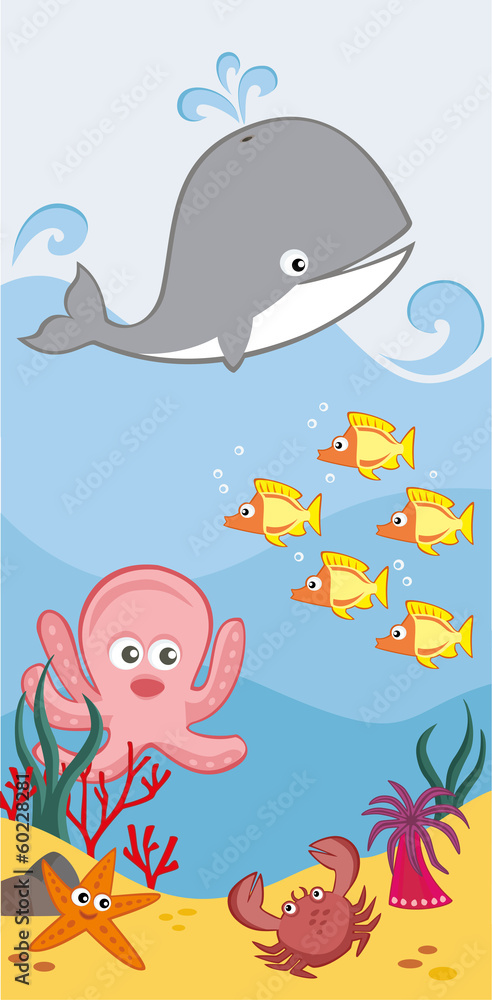 Vector illustration of cute sea animals.