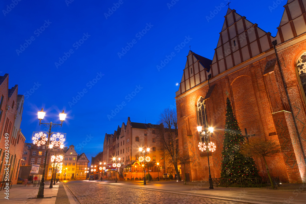 Old town of Elblag at night in Poland