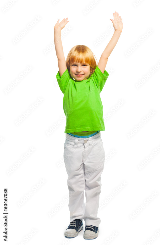 Boy with lifted hands