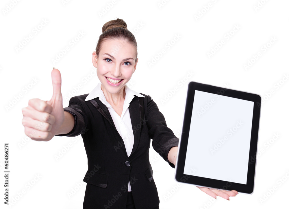 Business Woman or teacher showing tablet pc