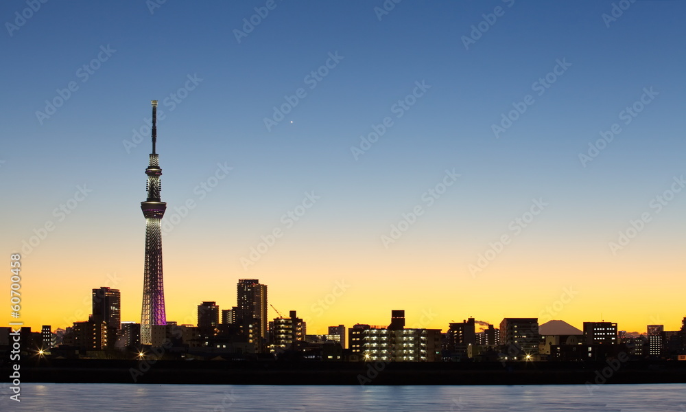 东京城市景观和东京天空之树，四尾楼天际线