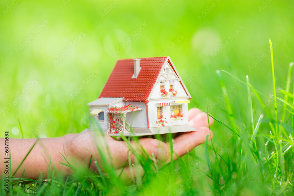 Little house in children`s hand