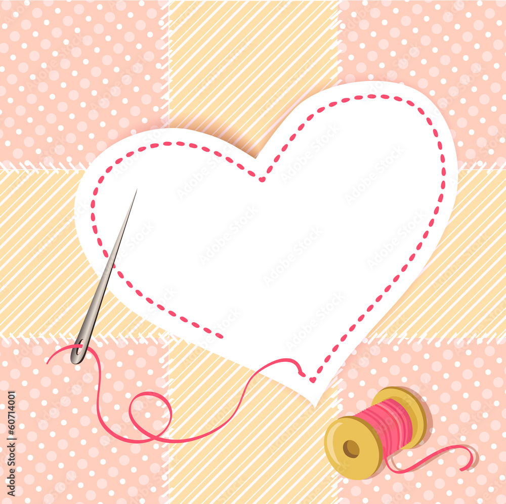 patchwork heart with a needle thread