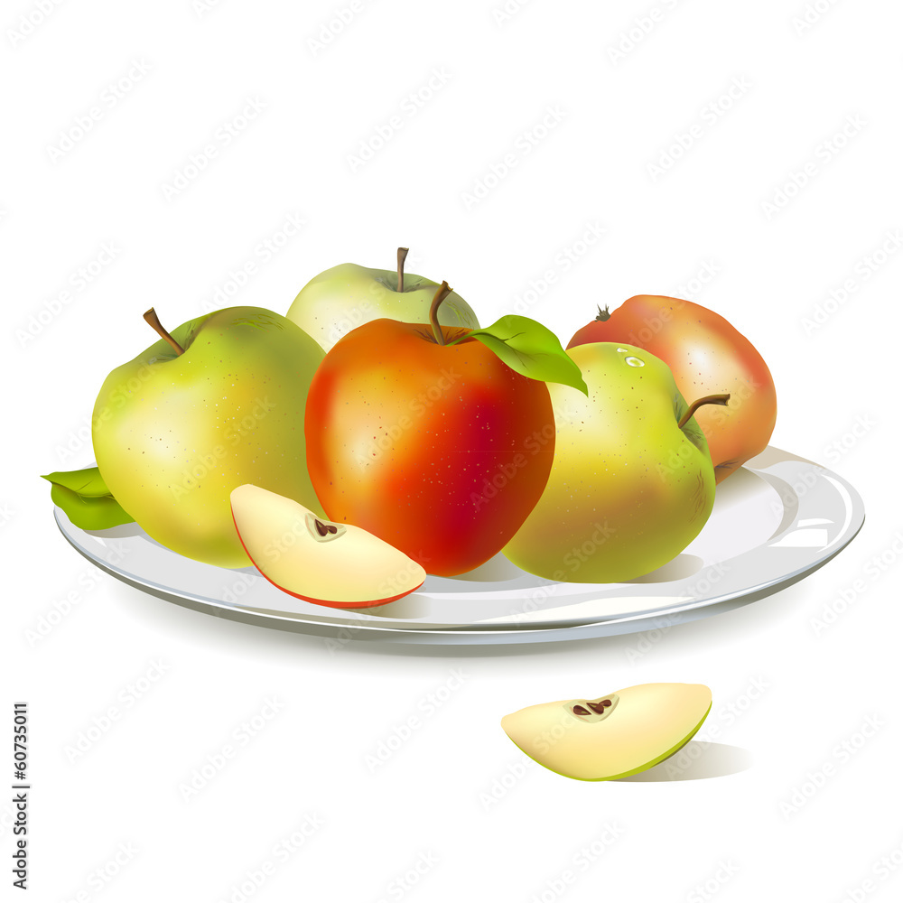 plate with ripe apples