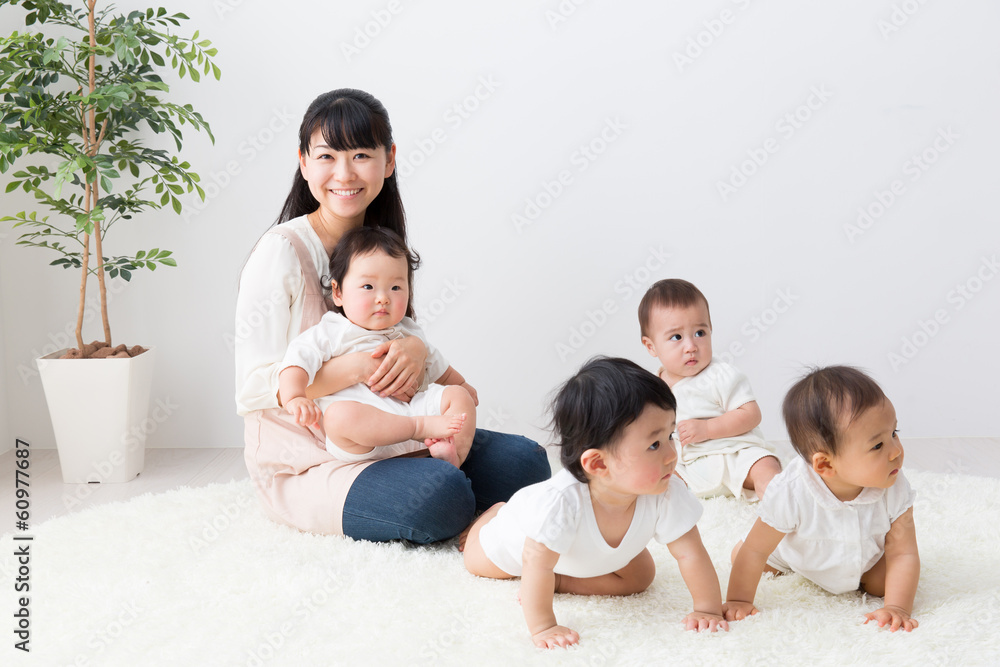 asian babys and mother in the room