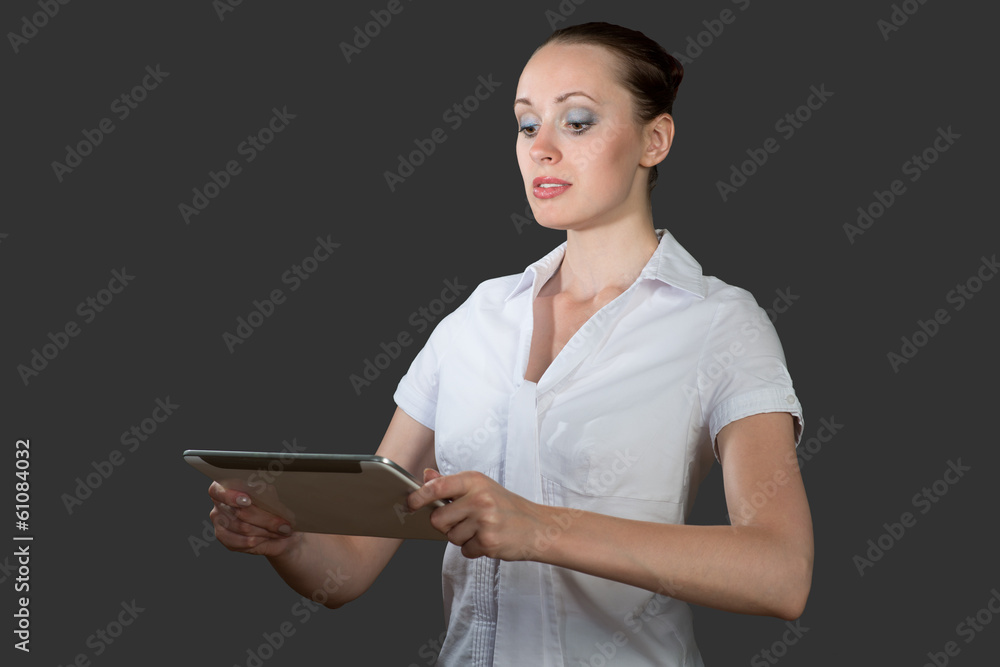 business woman holding a tablet computer