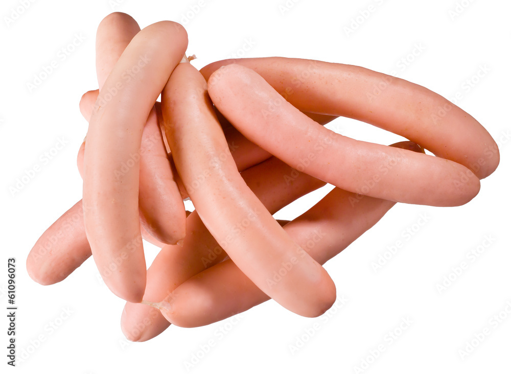 Raw sausages isolated on white. With clipping path