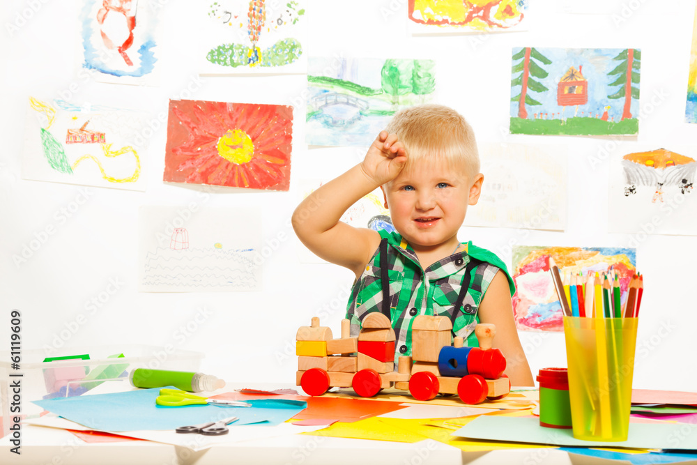 Toys and pencils for boy