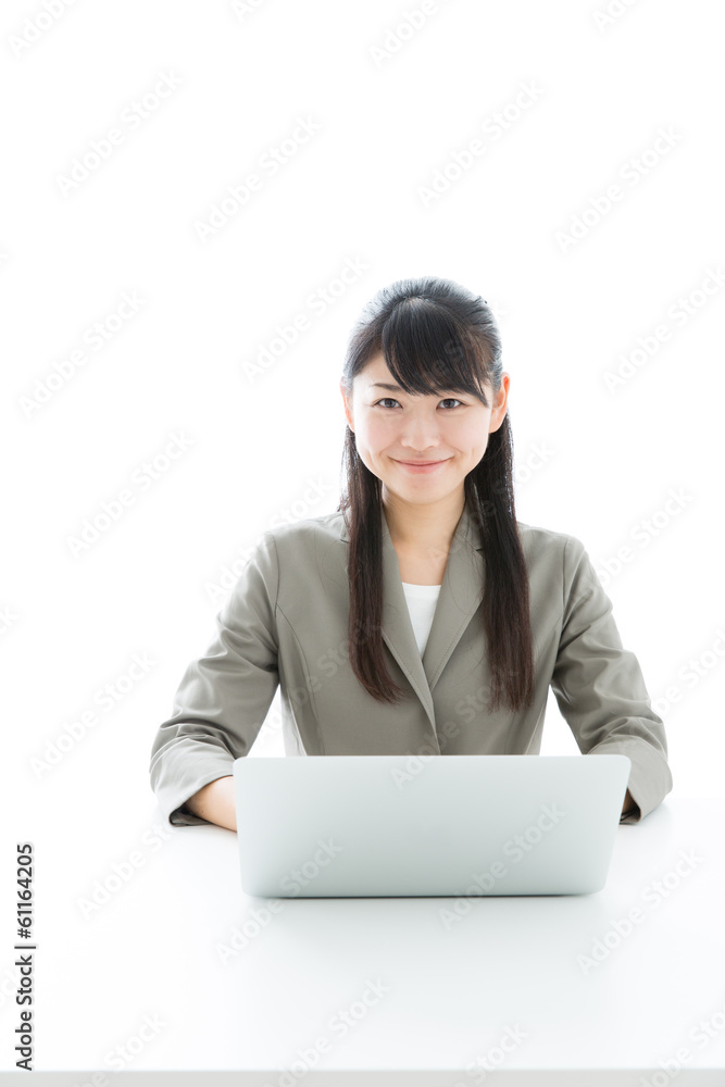 asian businesswoman working on white background