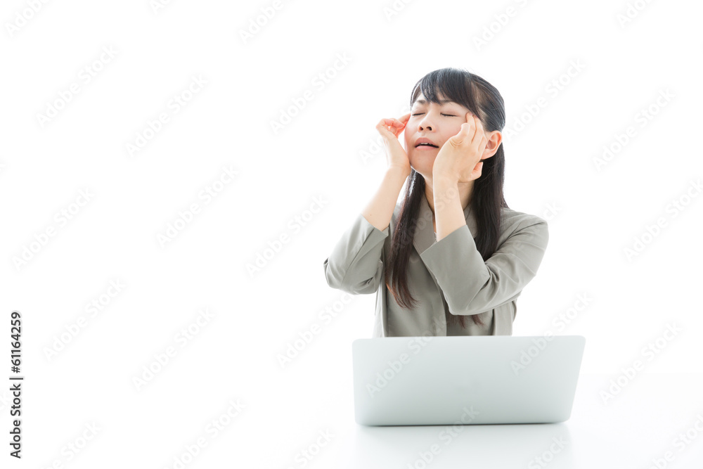 asian businesswoman working on white background