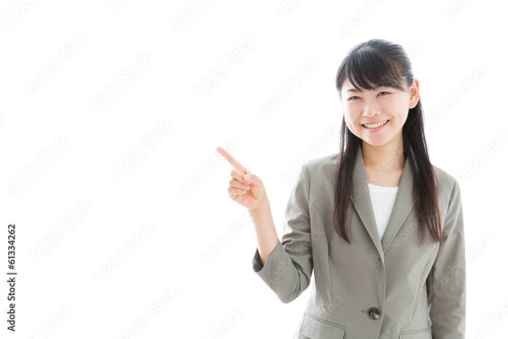 young asian businesswoman showing on white background