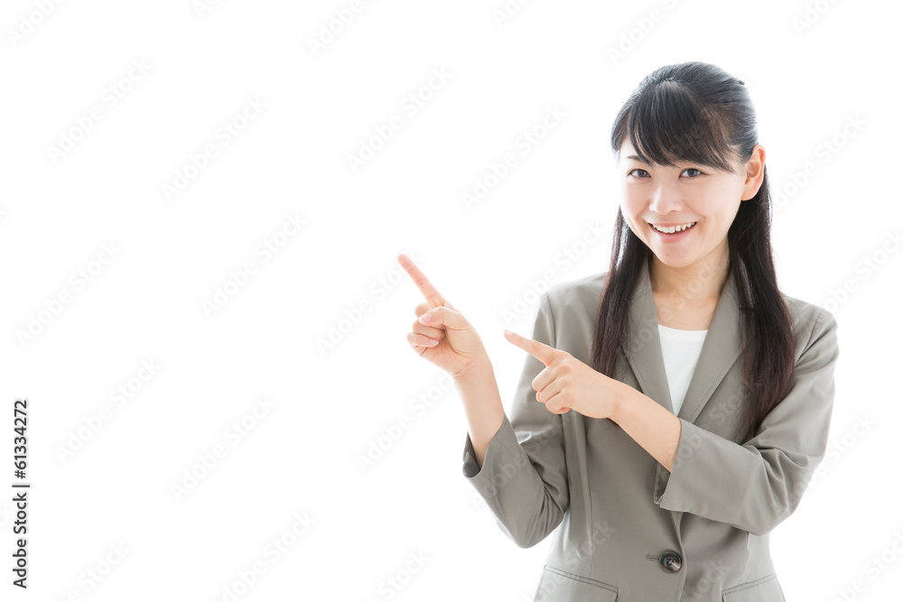 young asian businesswoman showing on white background