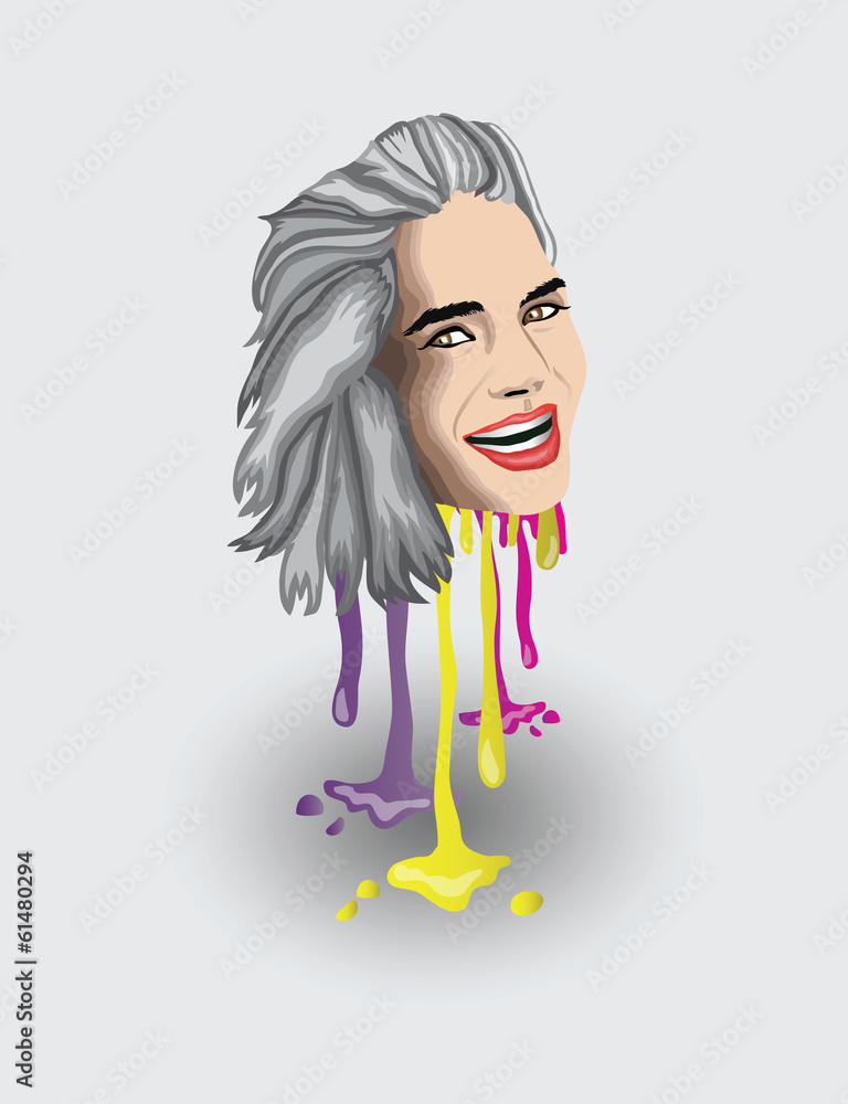 Grey haired woman with paint dripping