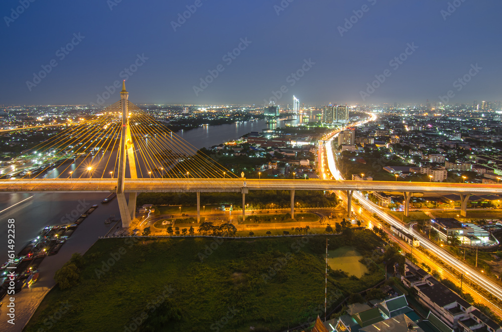 Aerial view of Bangkok, Rama 3 area at dusk