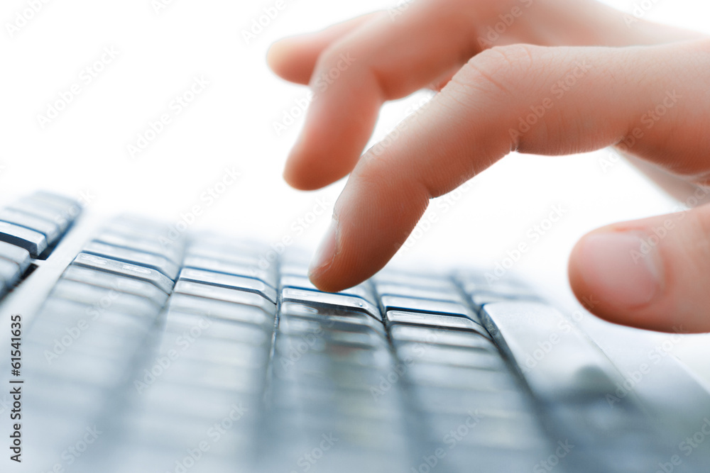 Image of man hands typing. Selective focus