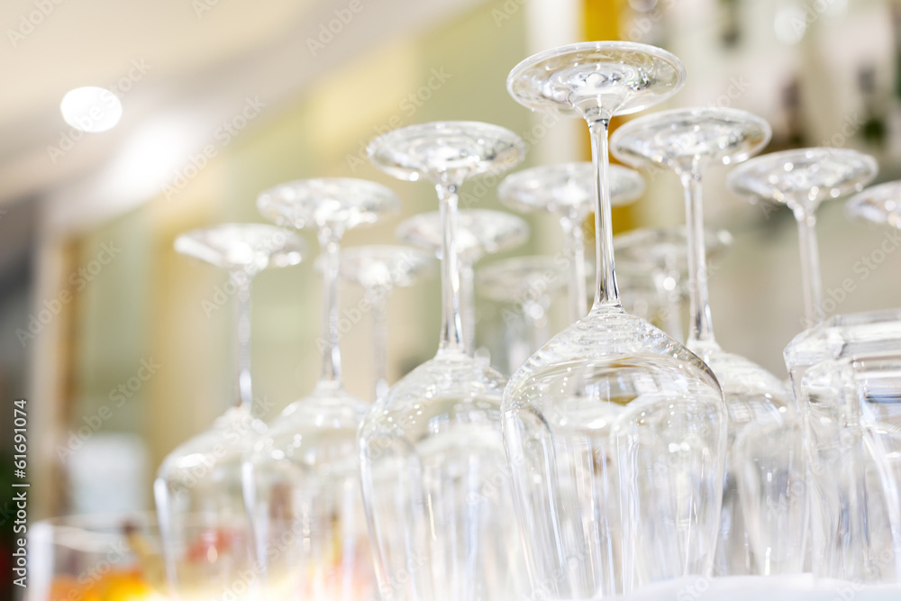 Luxury glasses for alcohol on a bar counter