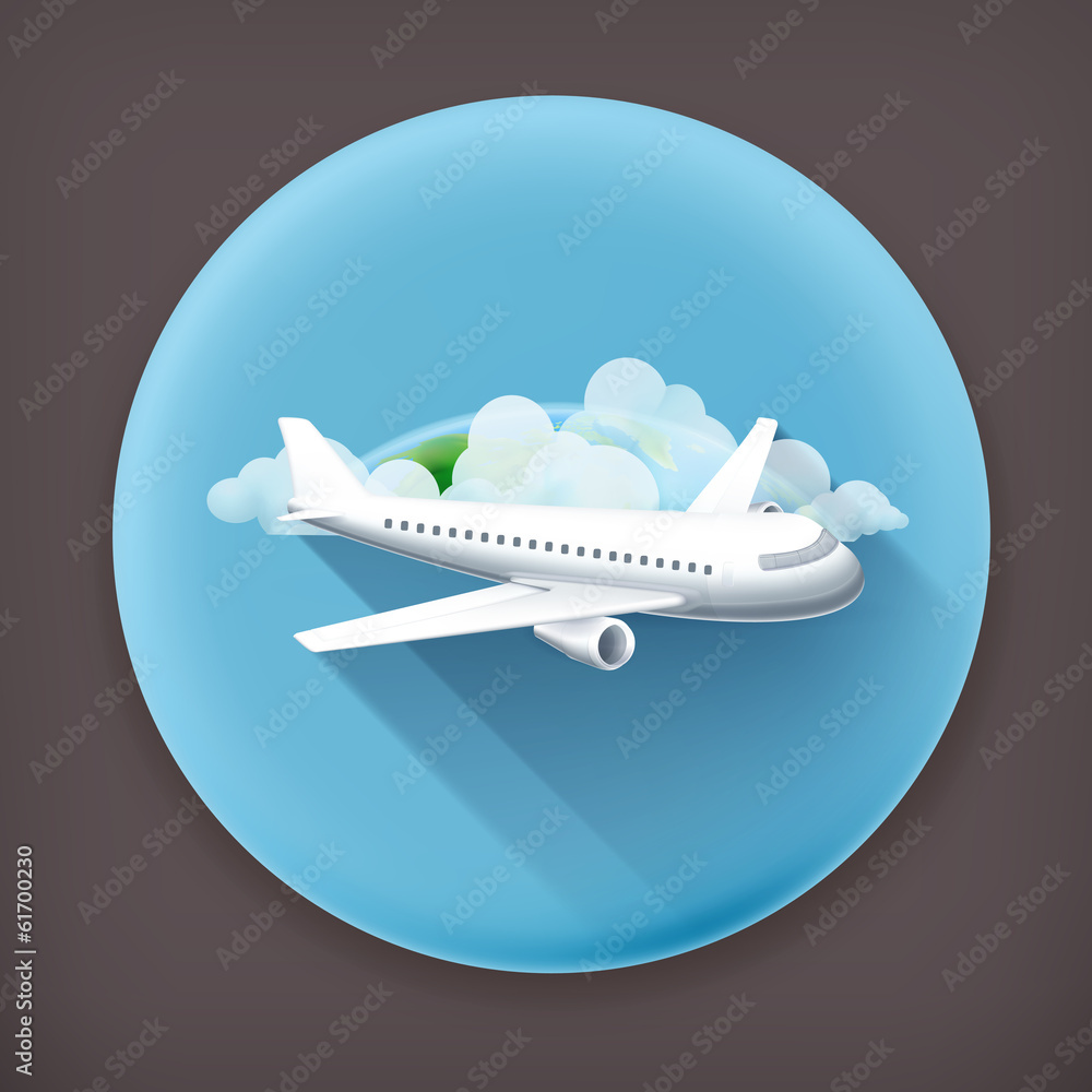 Aircraft, long shadow vector icon