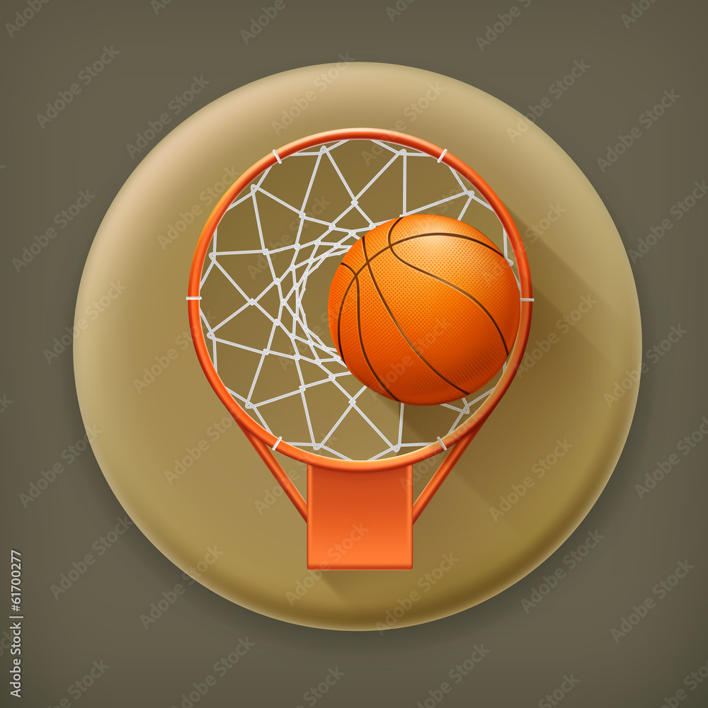 Basketball icon, long shadow vector icon