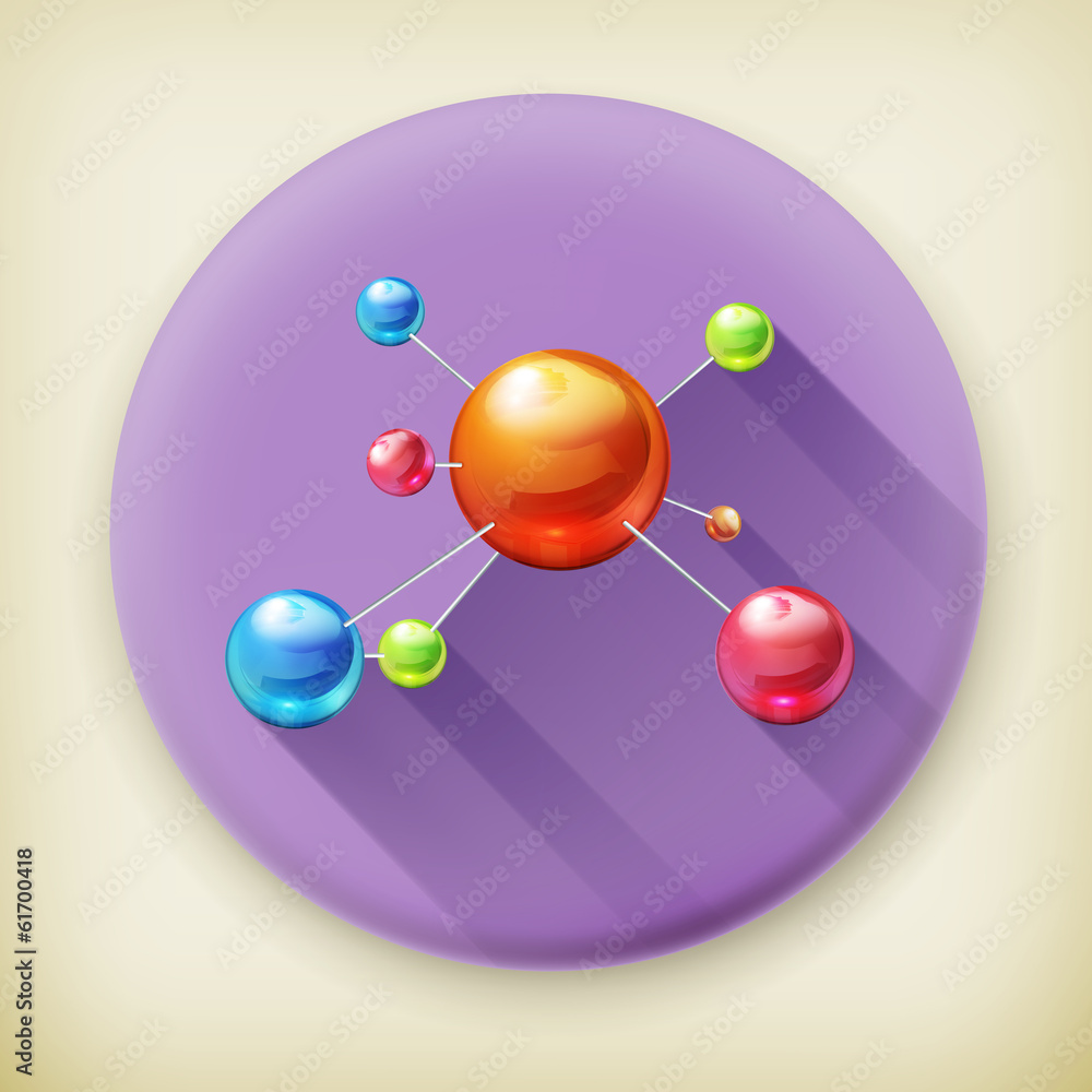 Molecule, long shadow vector icon