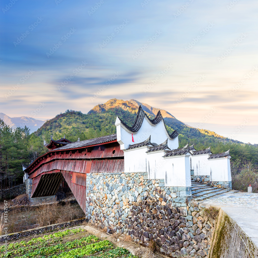 oriental  pavilion bridge of China，village