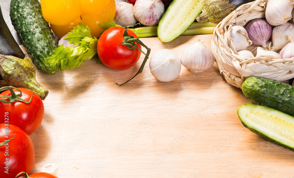 vegetables on the kitchen board