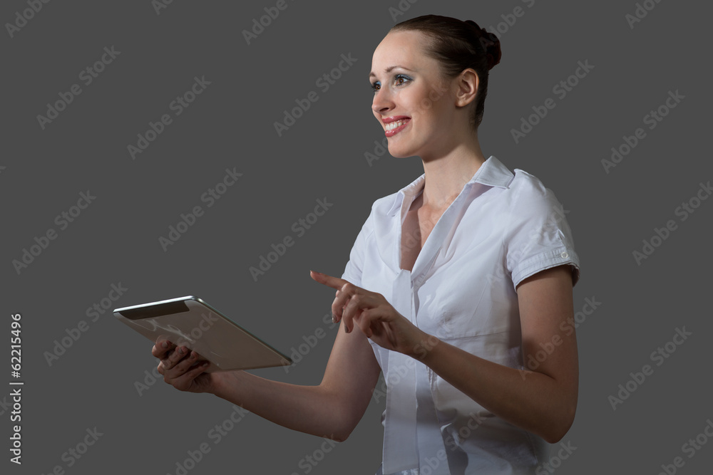 business woman holding a tablet computer