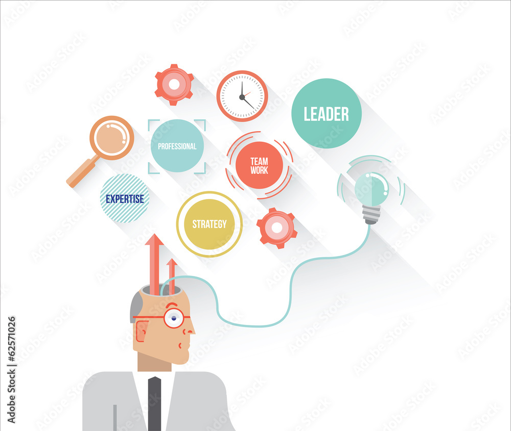 Businessman thinking concept illustration with icons