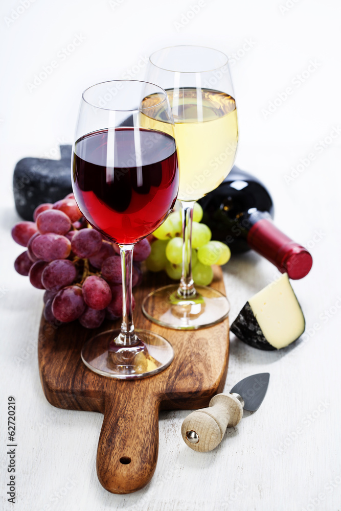 Wine, grape and cheese