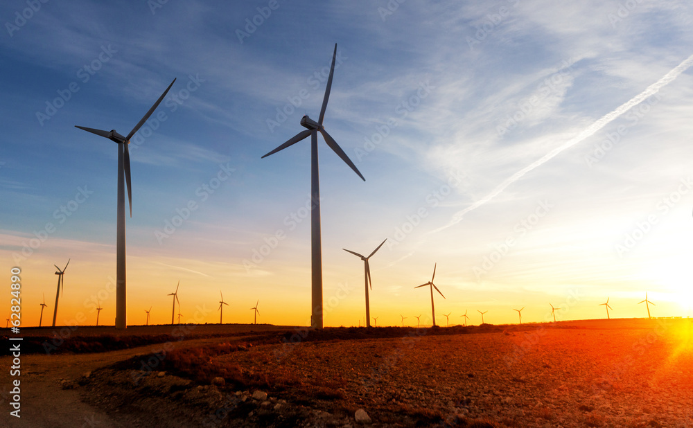 Energias renovables. Parque eolico. Turbinas de viento