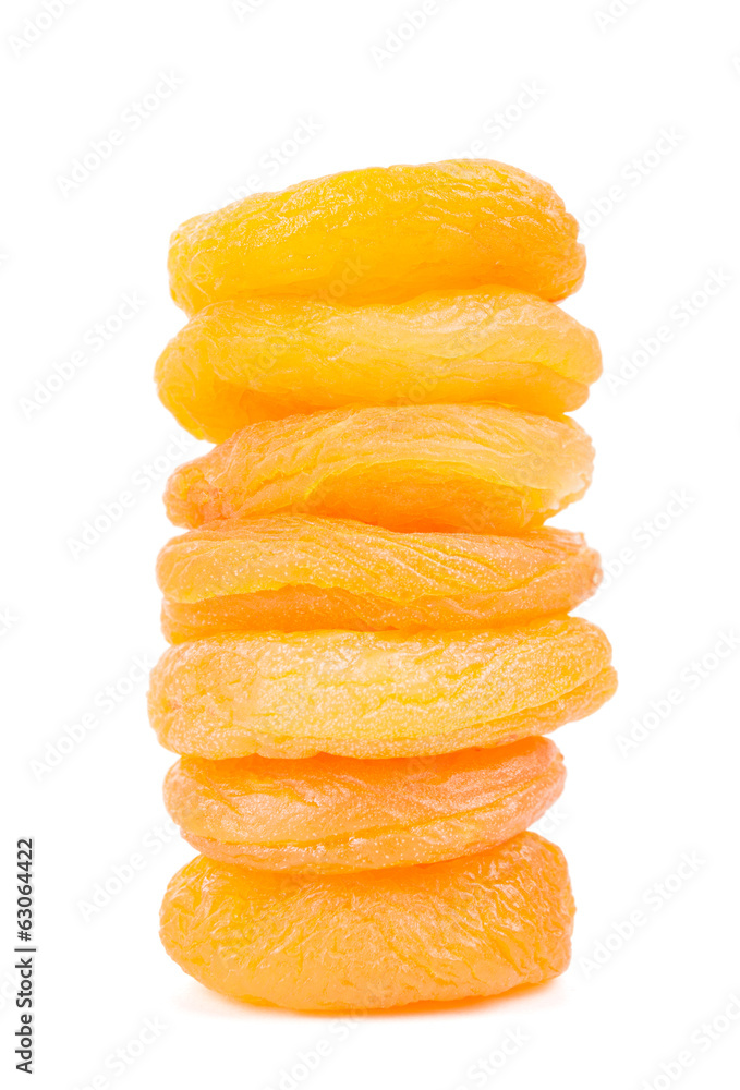 Dried apricots on a white background