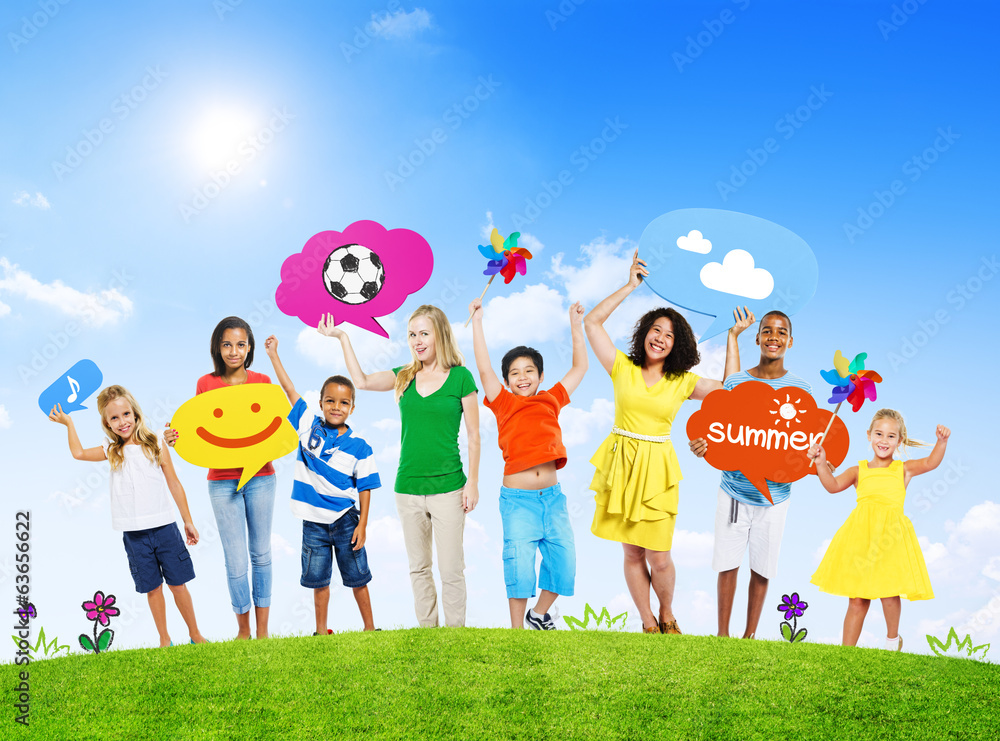 People Holding Colorful Speech Bubbles