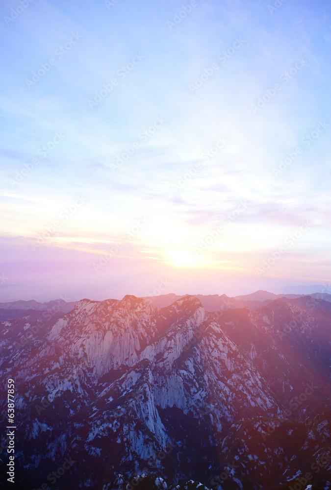 sunrise at mountain huashan in china