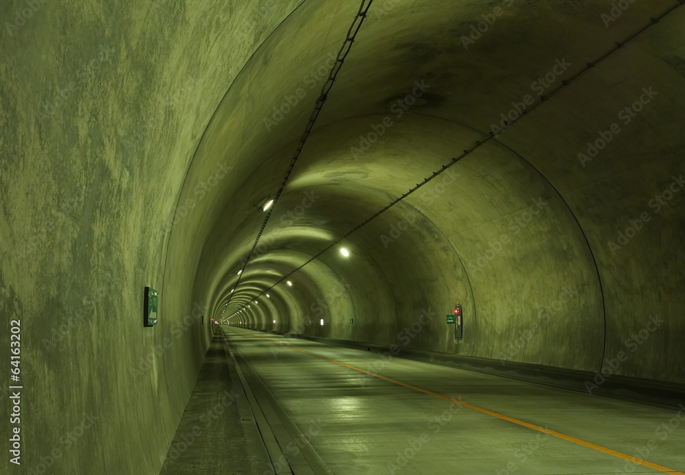 Interior of an urban tunnel at mountain without traffic