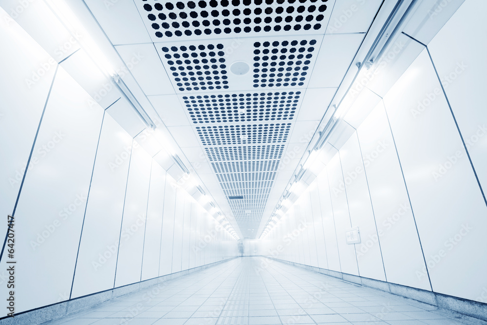 empty long corridor in the modern office building.