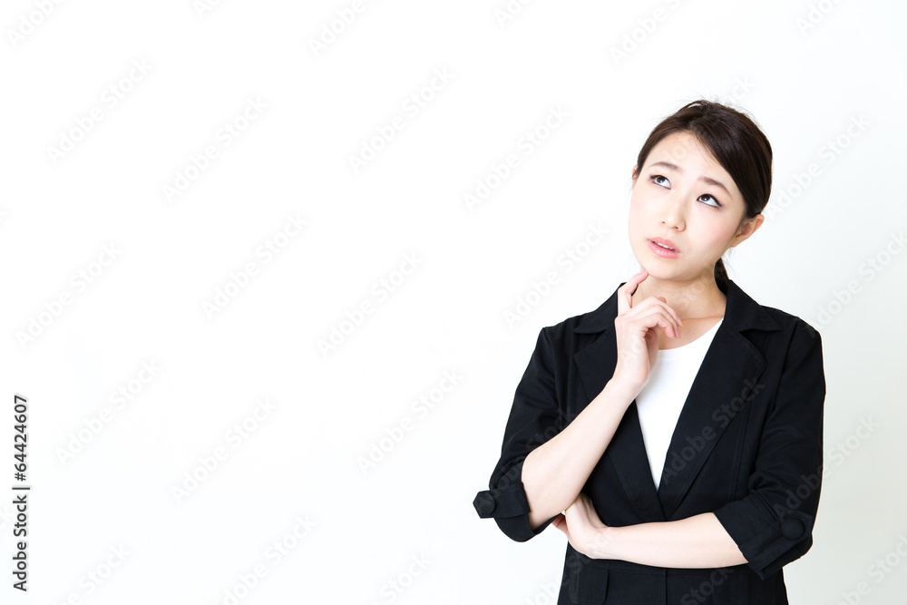 asian businesswoman thinking on white background