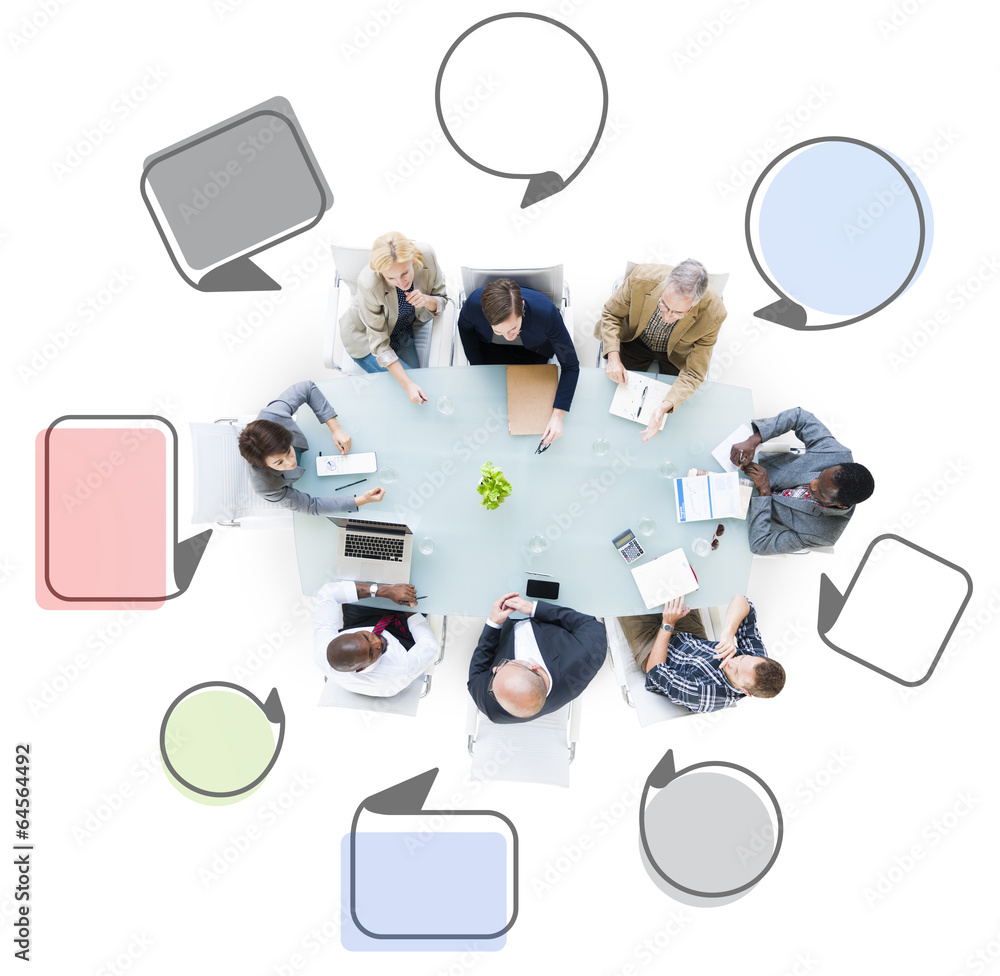 Group of Business People Meeting with Speech Bubbles