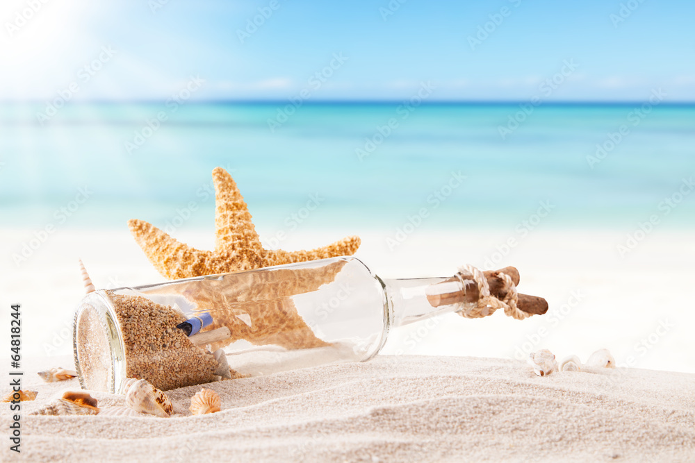 Summer beach with strafish and shells