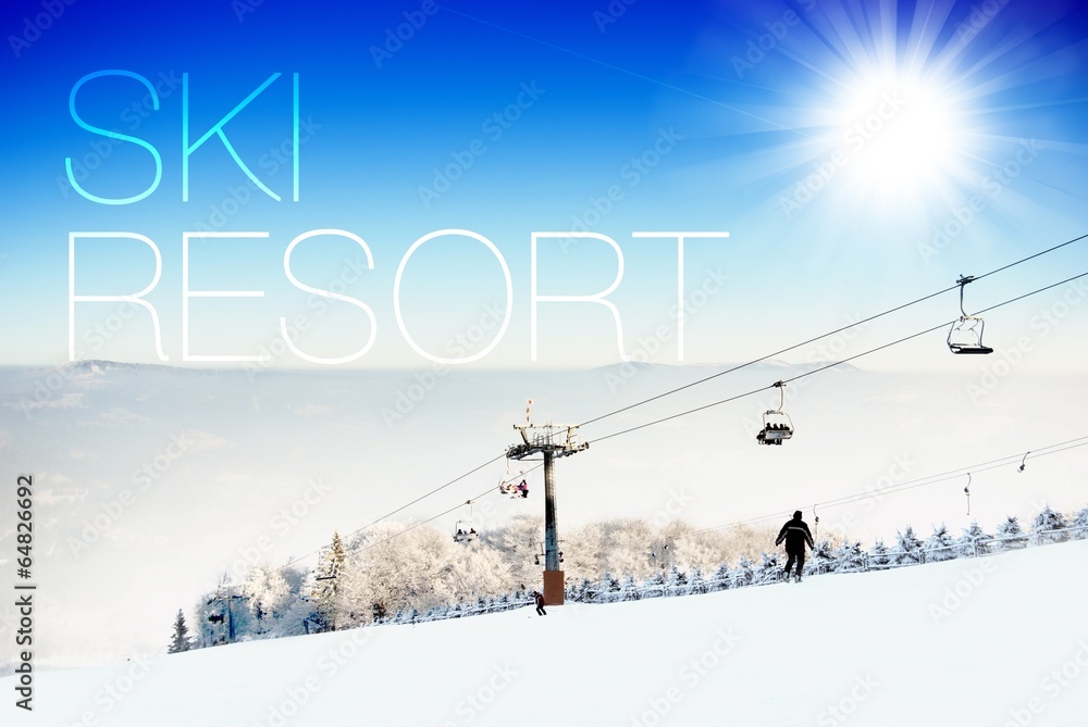 Ski resort on ski slope creative illustration