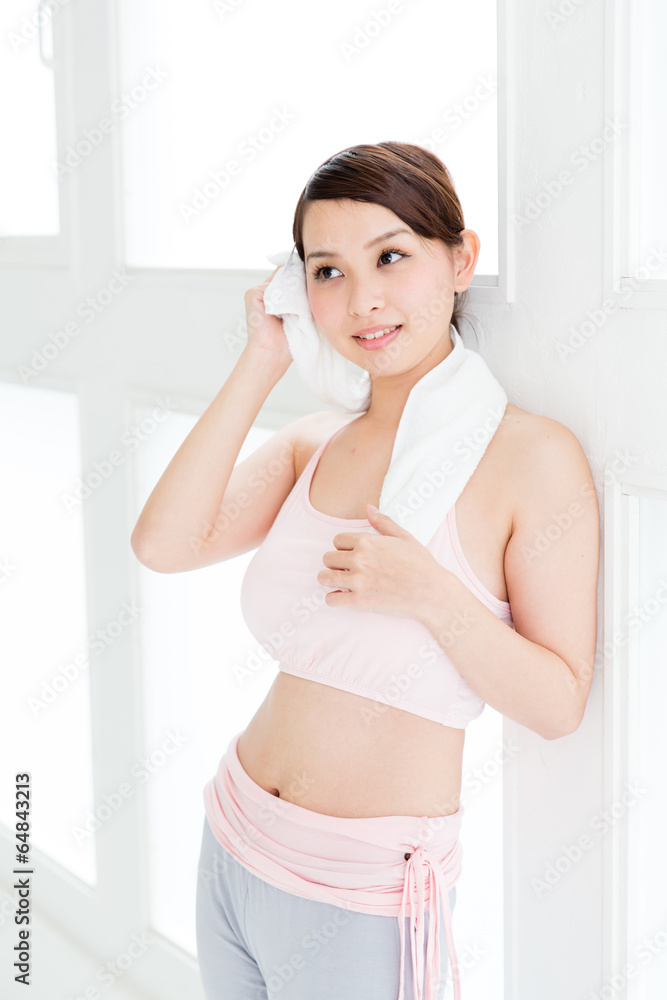 attractive asian woman exercise image